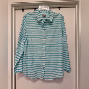 Chico’s blue/white striped button-up - size 2 (12/14)